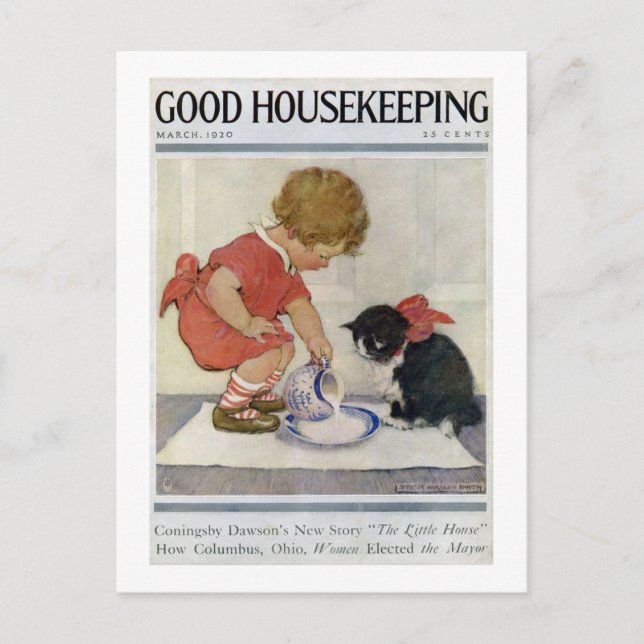 Cartão Postal Rapariga e Kitten, Jessie Willcox Smith (Frente)