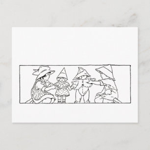 Cartão Postal Rapariga e Menino com Boneca e Urso