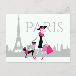 Cartão Postal Rapariga e Poodle em Paris com Torre Eiffel