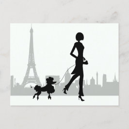 Cartão Postal Rapariga e Poodle Paris Skyline Eiffel Tower