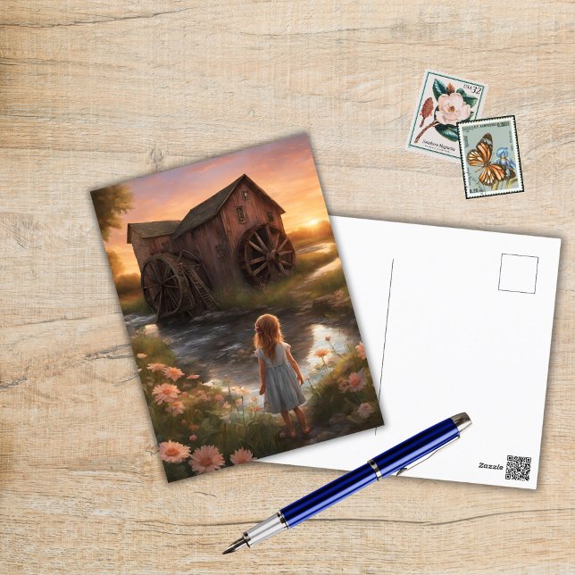 Cartão Postal Rapariga e um monte no Sunset (Criador carregado)