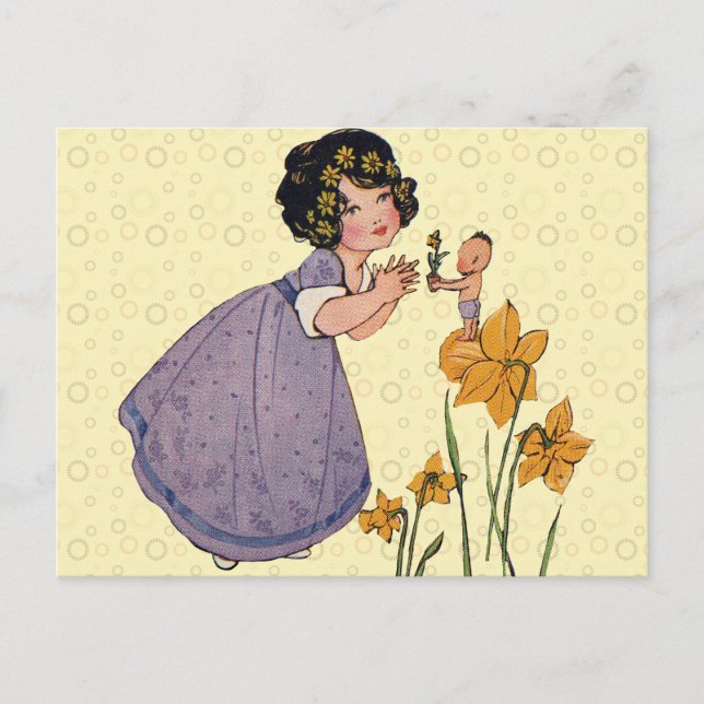 Cartão Postal Rapariga Elf Fairy Daffodil Páscoa antiga (Frente)