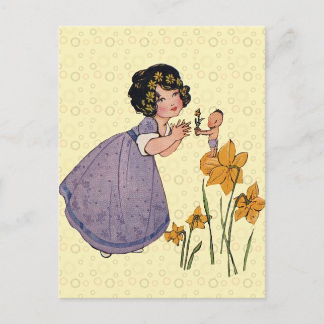 Cartão Postal Rapariga Elf Fairy Daffodil Páscoa antiga (Frente)