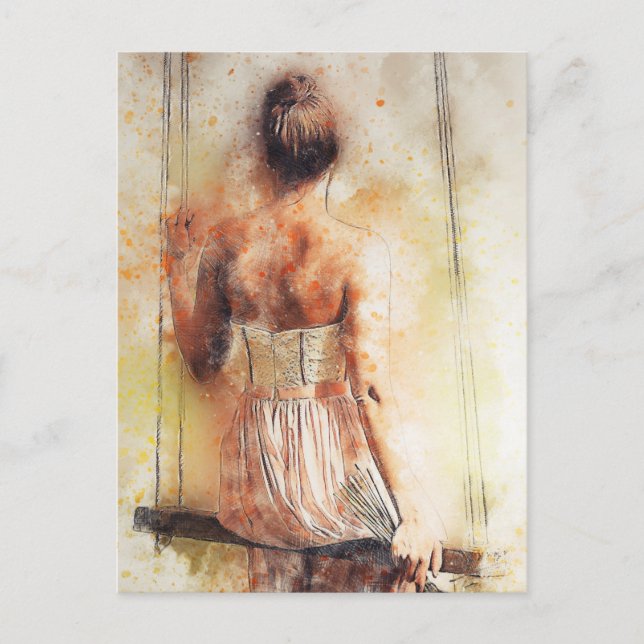 Cartão Postal Rapariga em uma Cobra d'água (Frente)