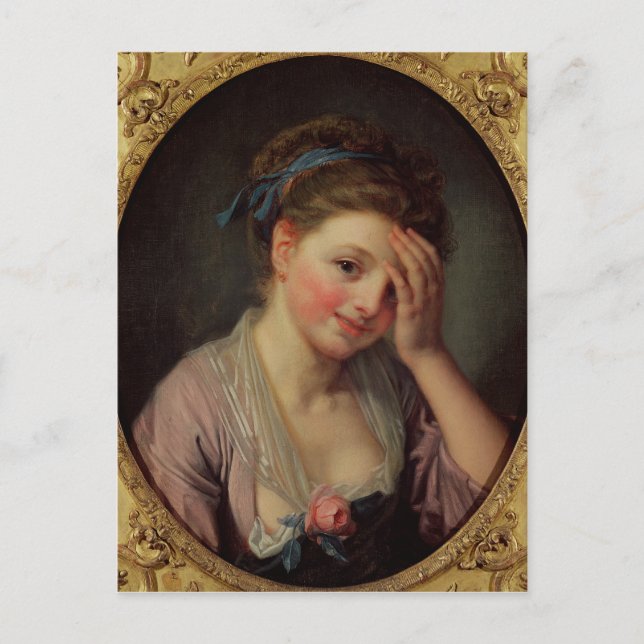 Cartão Postal Rapariga jovem com Rosa (Frente)