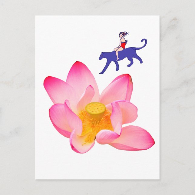 Cartão Postal Rapariga, Puma e Lotus (Frente)