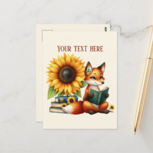 Cartão Postal Rapariga raposa lendo personalizável