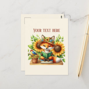 Cartão Postal Rapariga raposa lendo personalizável 