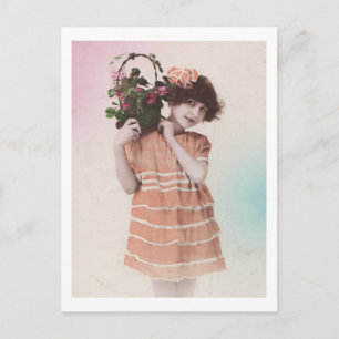 Cartão Postal Rapariga Retroativa Com Vestido Laranja