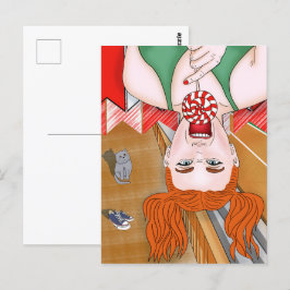 Cartão Postal Rapariga ruiva no estádio. Menina travessa