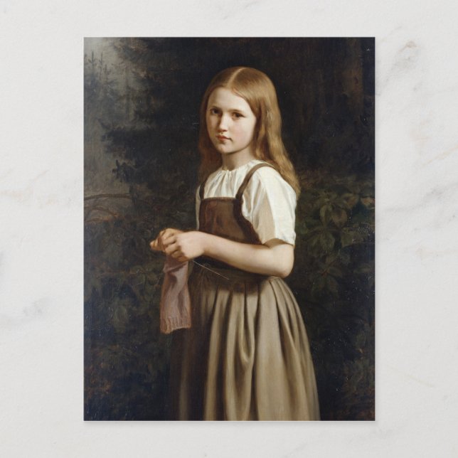 Cartão Postal Rapariga tricotando, 1854 (Frente)