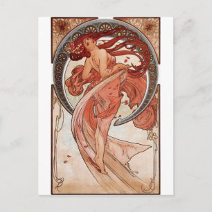 Cartão Postal Rapariga Vermelha - Mucha