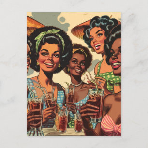 Cartão Postal Raparigas de Coquetéis Retro
