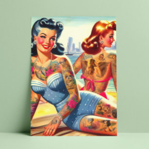 Cartão Postal Raparigas de praia com tinta