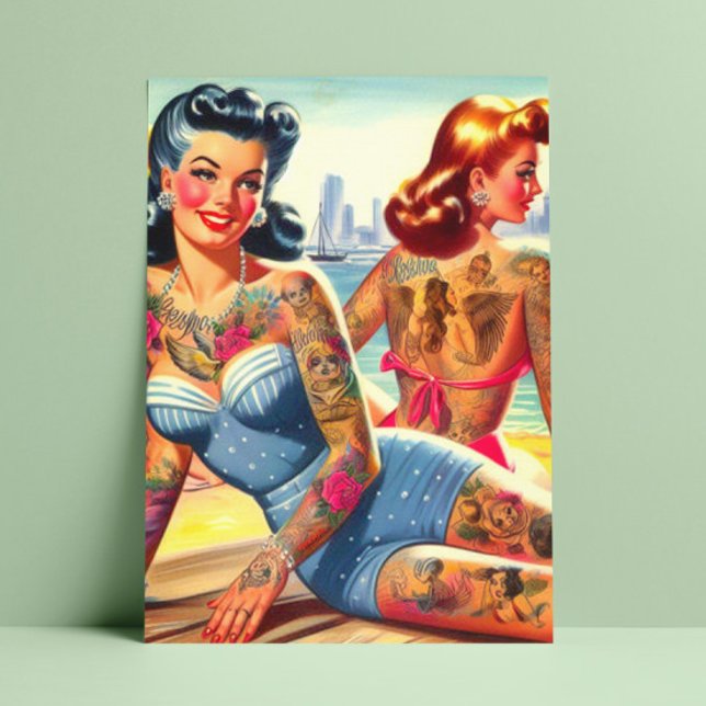 Cartão Postal Raparigas de praia com tinta (Criador carregado)