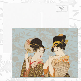 Cartão Postal Raparigas Geisha Japonesas Vintage em Kimonos