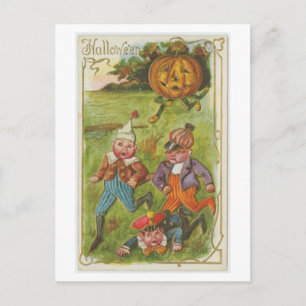 Cartão Postal Rapazes Antigos Fugindo do Jack-o-Lantern de Hallo