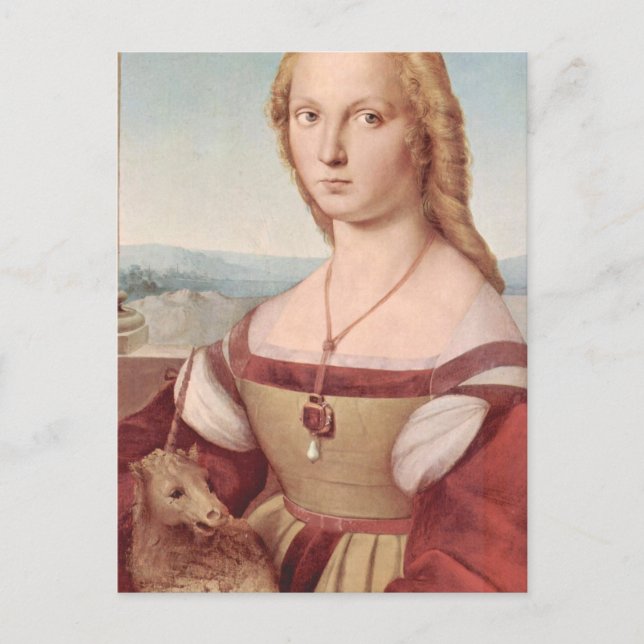Cartão Postal Raphael Dama e o Unicórnio Arte Fina Clássica (Frente)
