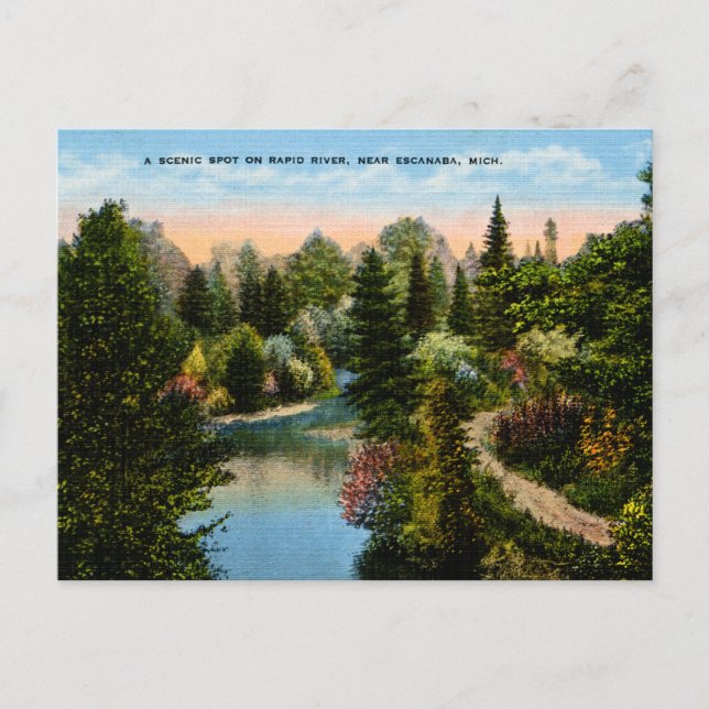Cartão Postal Rapid River Escanaba, Michigan (Frente)
