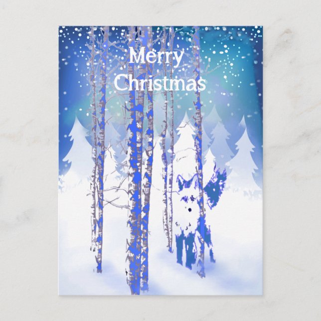 Cartão Postal Raposa Animal da Floresta de Neve Azul (Frente)