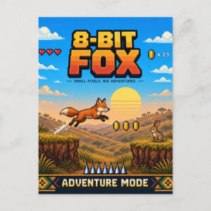 Cartão Postal Raposa, Arte Pixel Retro 8-Bit