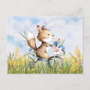 Cartão Postal Raposa-branca andando de bicicleta