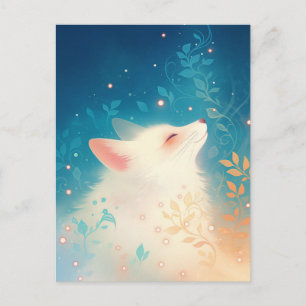 Cartão Postal Raposa Branca Feliz no Jardim Teal Mágico