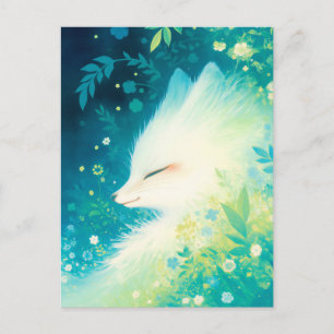 Cartão Postal Raposa Branca Pacífica em Jardim Teal Iluminado pe