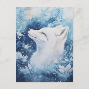 Cartão Postal Raposa Branca Pacífica no Jardim Azul de Inverno