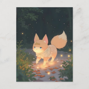 Cartão Postal Raposa Celestial em Floresta Estrelada