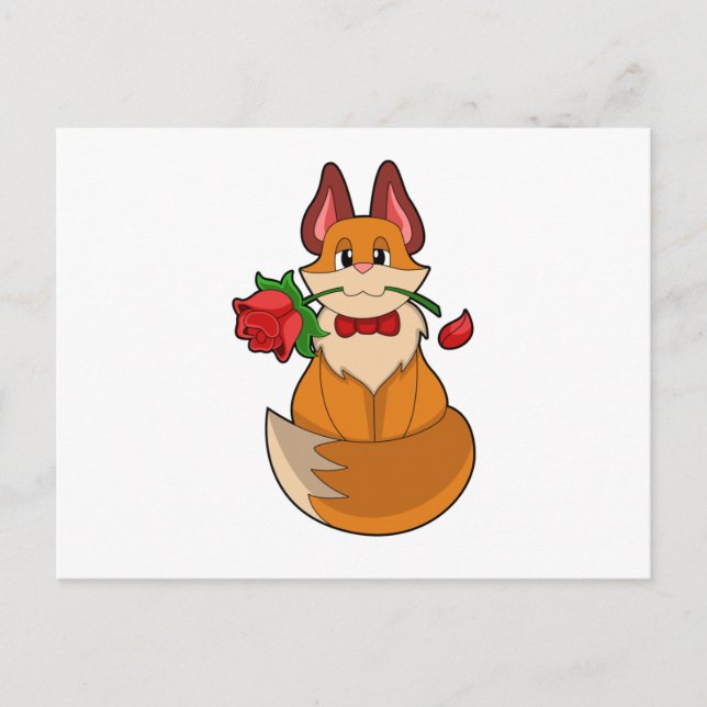 Cartão Postal Raposa com Flor de Rosa (Frente)