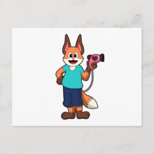 Cartão Postal Raposa como cabeleireiro com secador de cabelo