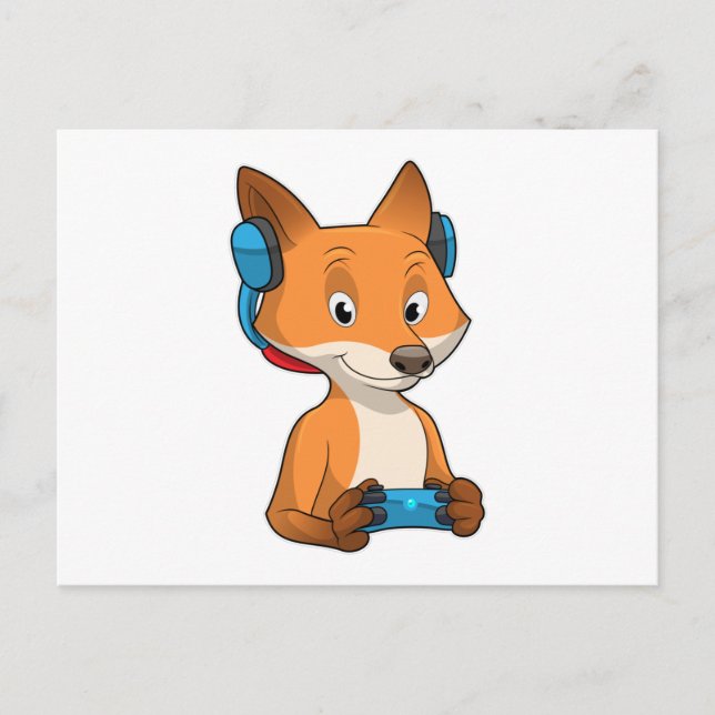 Cartão Postal Raposa como jogador com controle de videogame (Frente)