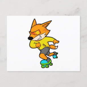 Cartão Postal Raposa como patinador com patins de rodas