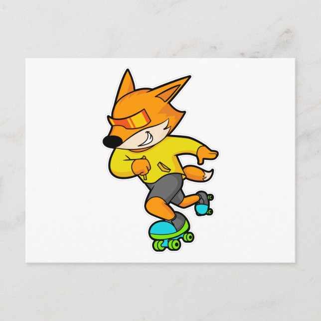 Cartão Postal Raposa como patinador com patins de rodas (Frente)