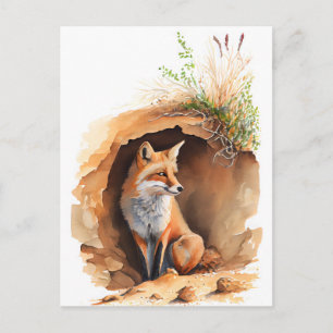 Cartão Postal Raposa de Aquarela em seu Den