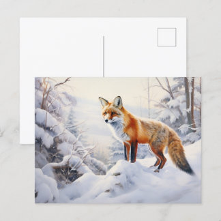 Cartão Postal Raposa de inverno na floresta