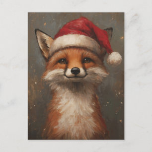 Cartão Postal Raposa de Natal Festiva e Bonita em Santa Hat