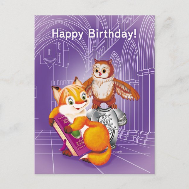 Cartão Postal raposa e coruja (Frente)