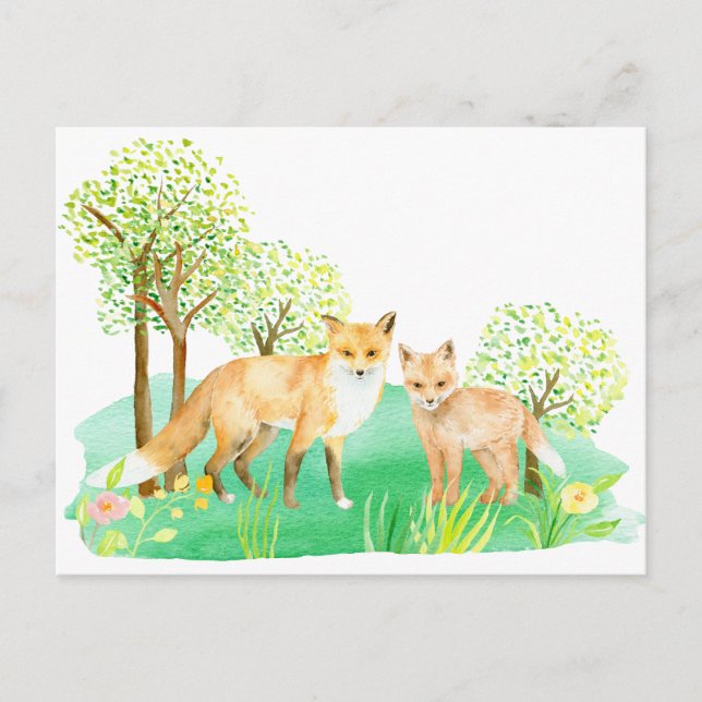 Cartão Postal Raposa e cria em aquarela (Frente)