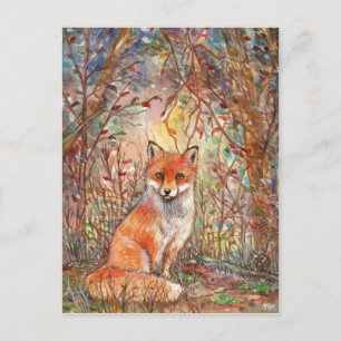 Cartão Postal Raposa em Autumn Woods