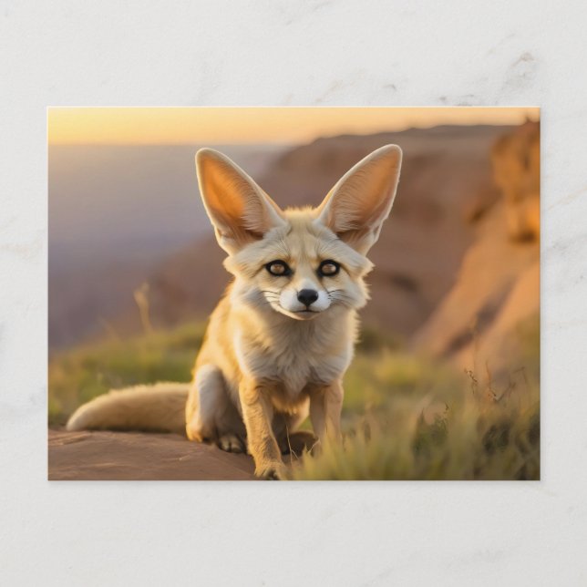 Cartão Postal Raposa Fennec no penhasco (Frente)