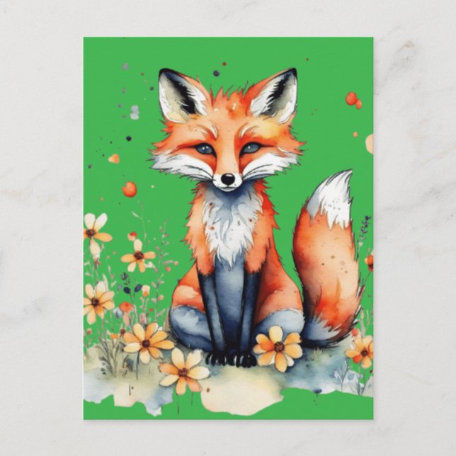 Cartão Postal Raposa floral branca (Frente)