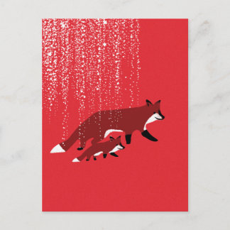 Cartão Postal Raposa mãe e bebê andando sob neve
