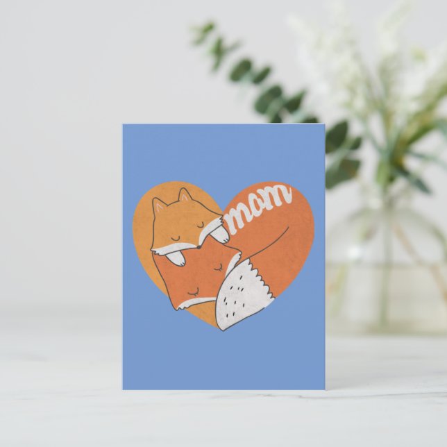 Cartão Postal Raposa-Mãe e Raposa-Bebê Amor (Em pé/Frente)