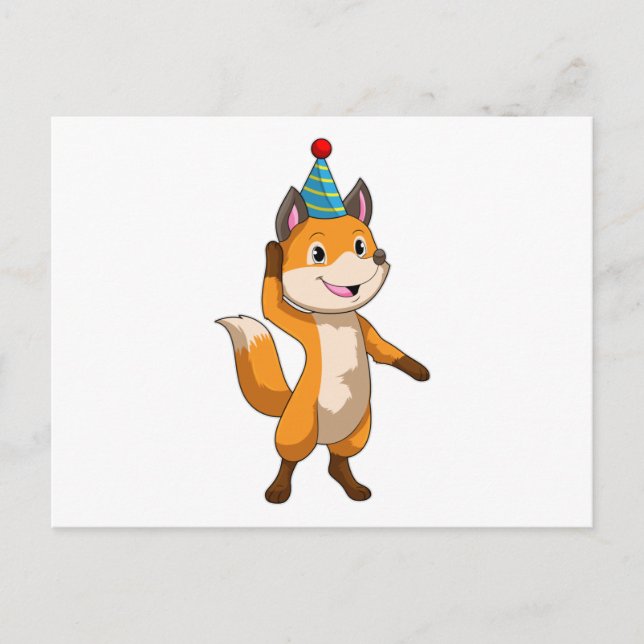 Cartão Postal Raposa na Festa com chapéu de festa (Frente)