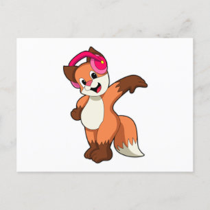 Cartão Postal Raposa na música com fone de ouvido