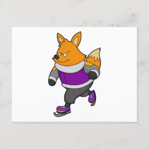 Cartão Postal Raposa no gelo de patins & Óculos