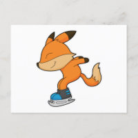 Raposa no gelo patinando com patins de gelo