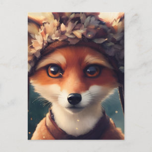 Cartão Postal Raposa Vermelha Adorável em Roupas de inverno